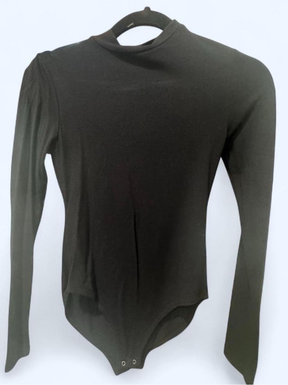 Forever 21 Black Long-Sleeve Mock Neck Bodysuit with Snap Closure